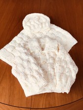 Hand Knitted Baby Cardigan,Blanket and Hat set for 0-3 mth