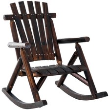 Outdoor Wooden Rocking Chair, Rustic Adirondack Rocker with Slatted Seat