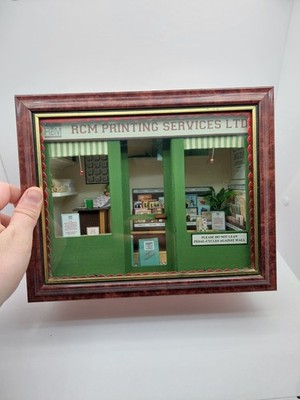 beautiful vintage ''box clever'' doll diorama display box printing shop front