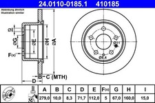 2x Bremsscheibe voll 24.0110-0185.1 ATE für MERCEDES-BENZ 123 Stufenheck SL /8