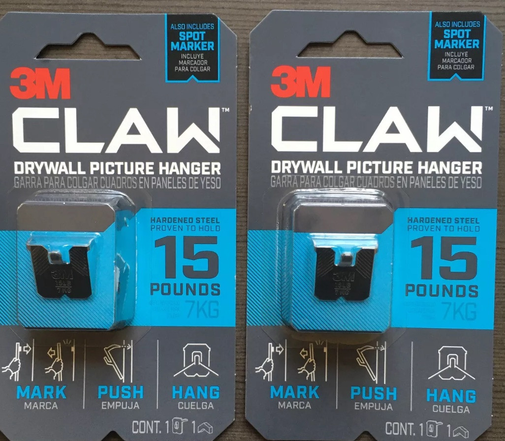 Lot of (2) 3M CLAW 15 LB Drywall Picture Hanger w/ Temporary Spot Marker NEW