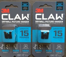 Lot of (2) 3M CLAW 15 LB Drywall Picture Hanger w/ Temporary Spot Marker NEW