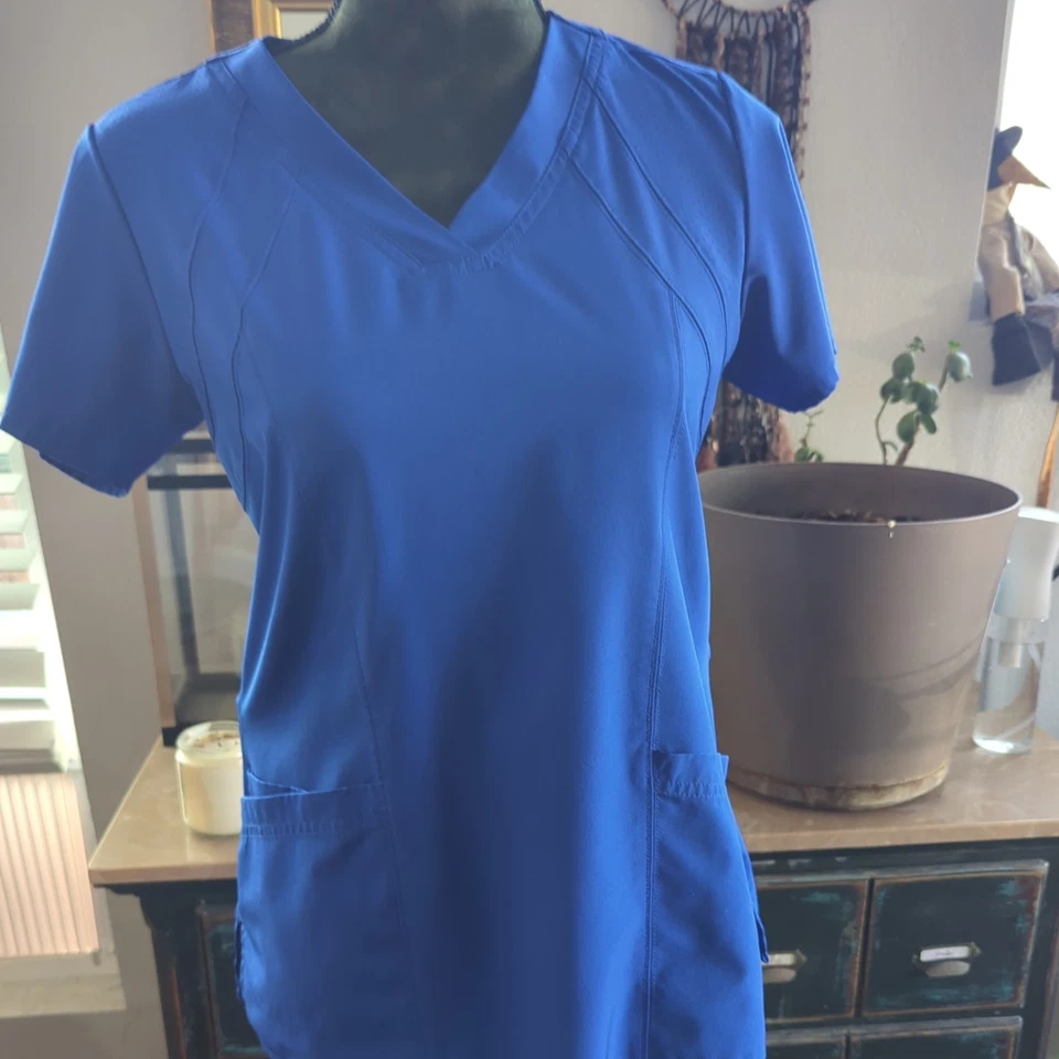 set of 3 Barco One Scrub Top Women Size S Blue 3 Pocket Galaxy Blue - Image 2 of 4