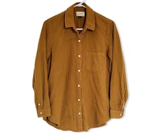 Universal Thread Long Sleeve Oversized Button Up Shirt Womens S Mustard Tan