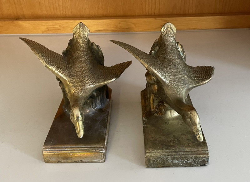 Vtg. Pair PM Craftsman / Jennings Brothers Brass Bronze FLYING GEESE Bookends