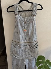 vintage Thrashed Penny  s Hickory Strip Pay-Day Overalls With Apron Tool Belt