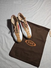 Auth. TOD'S Leather White Beige Red Lace Up Walking Shoes Sneakers sz 6.