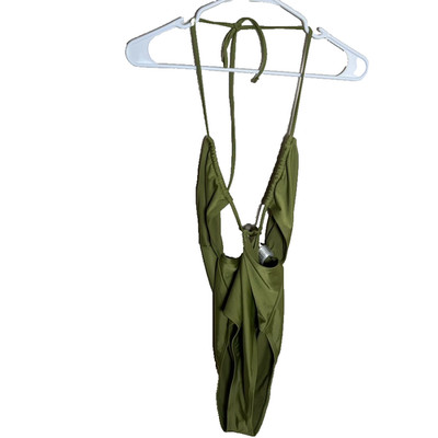 Pretty Little Thing Tank top Women's 8 Green Olive One Piece Halter Cut Out