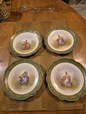 Vintage Limoges Porcelain Plate Gold Trim Scene 4 Plates 7 Inch Diameter