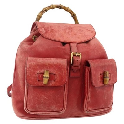 GUCCI Bamboo Backpack Leather Red Gold 000 2023 0016 Auth 179624