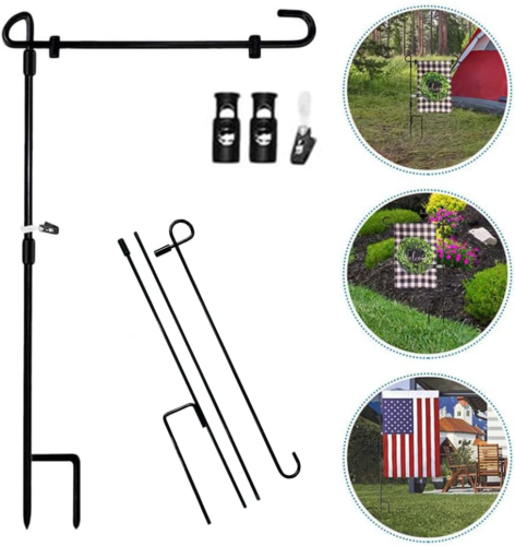 Garden Flag Stand, Garden Flag Pole Holder with 1 Tiger Clip and 2 Spring Stoppe - Afbeelding 1 van 6