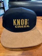 Knob Creek KY USA 5 Panel Hat Cotton Faux Suede Adult Adjustable Leather Strap