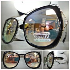 Classy Elegant Funky Modern RETRO SUNGLASSES Unique Black  Gold Frame Pink Lens