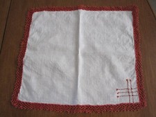 VINTAGE WHITE HANDKERCHIEF RED TATTED EDGE