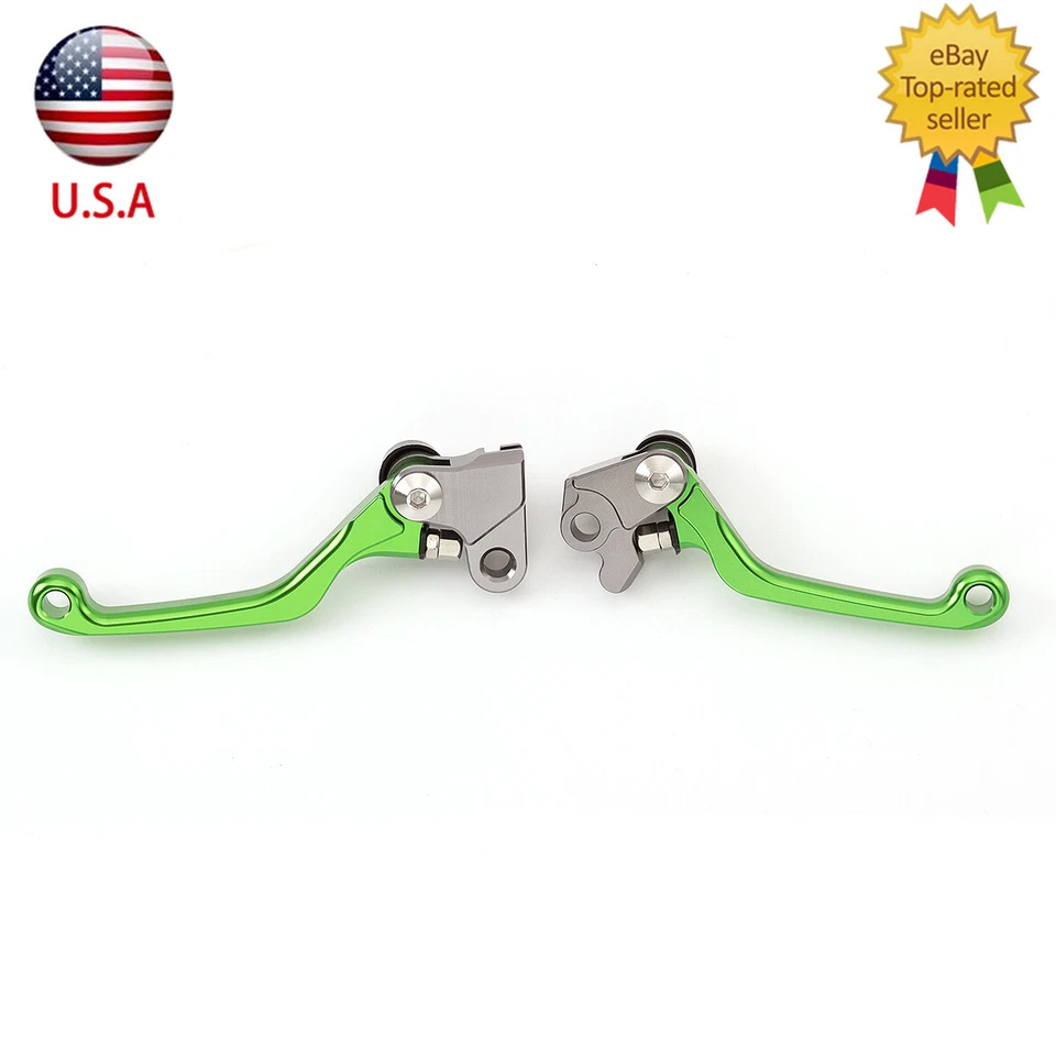 Palancas de embrague de freno CNC plegables verdes para Kawasaki KX65 2000-2023 KX85 2001-2023 Foto 3 de 4
