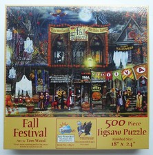 Sealed Fall Festival Halloween Autumn 500 Piece Puzzle Tom Wood New Ghosts 18x24