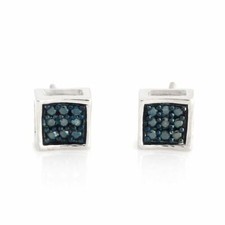 0.06 Ct Natural Blue Diamond 14K White Gold Plated Silver Kite Shape Stud Earrgs