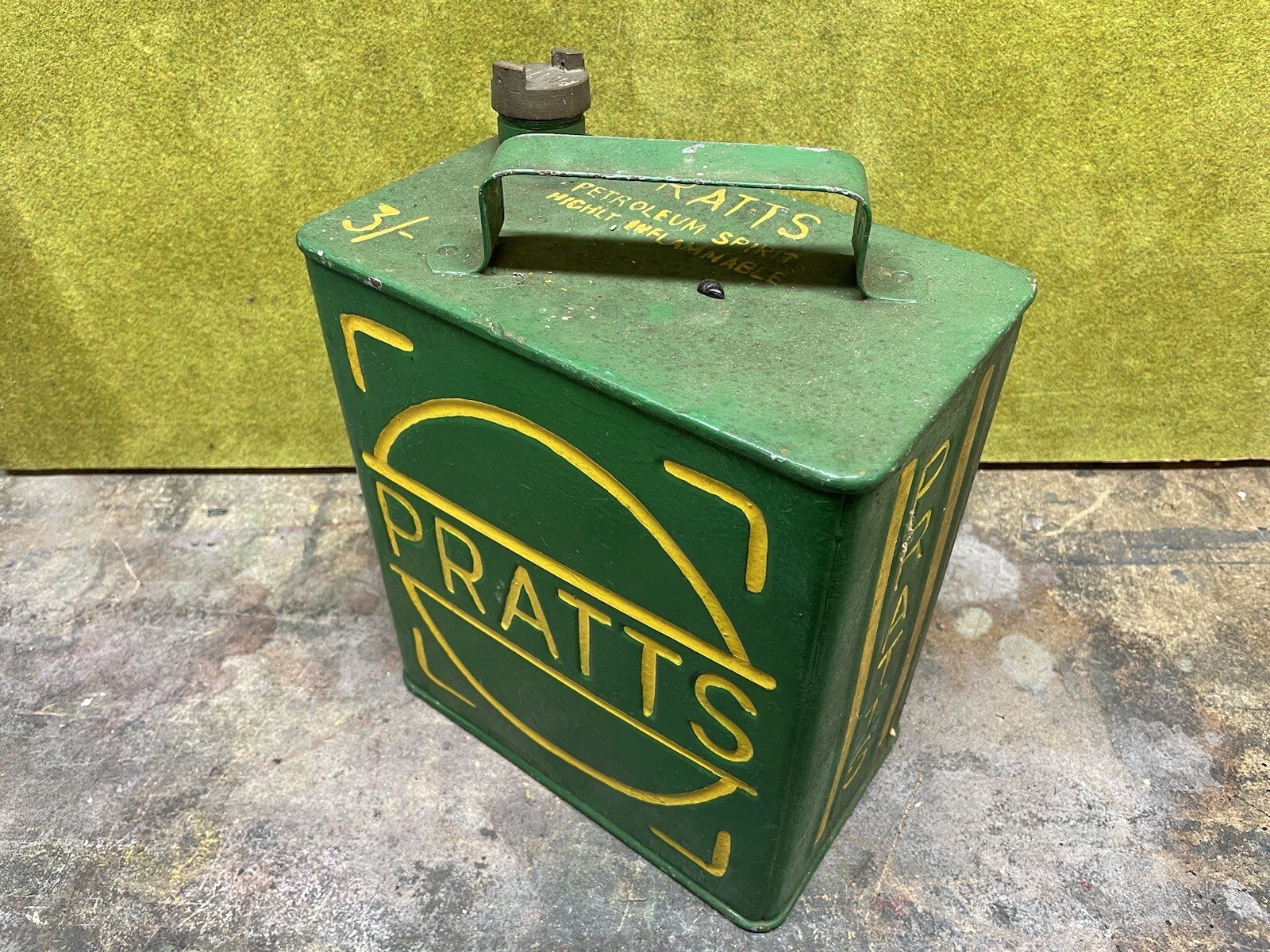 Vintage Pratts 2 Gallon Petrol Can Enamel Sign Automobilia Petroliana