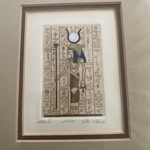Jan Fleck Egyptian Art Embossed Signed & Numbered Prints Matted Framed - Picture 8 of 10