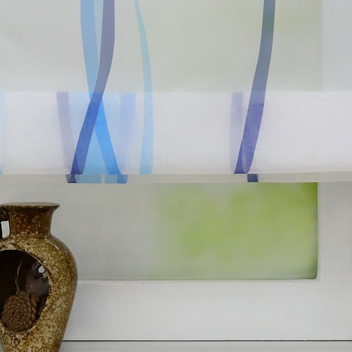 Bedruckte Raffrollo Wellenmuster Raffgardine Voile Küchengardine mit Ösen Modern - Bild 71 von 73