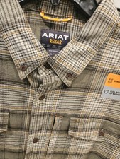 Ariat Rebar Flannel Shirt Mens XL XL Brown Plaid Long Sleeve Button Down New