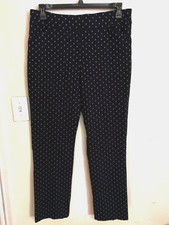 Talbots Womens Pants 14 Navy Blue White Stretch Pull On Chino Dress Pockets
