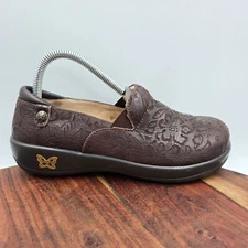 Alegria Keli Shoes Women's 37 / 7 Brown Leather Comfort Paisley Clogs Loafers