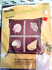 Vintage Nautical Beach Embroidery Kit Bucilla Needlecraft Linen Pillow Granny