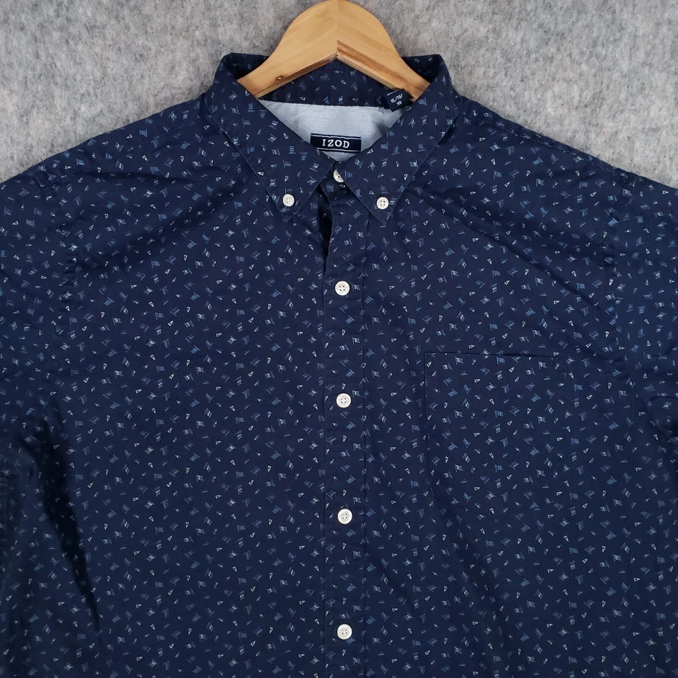 Camisa Izod Para Hombres XL Azul Blanco Estampado Completo Banderas Inteligente Informal Preppy EE. UU. Top Foto 2 de 4