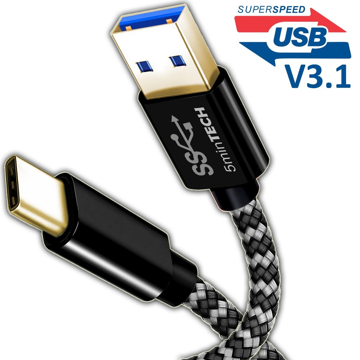 JSAUX Adaptateur USB-C 180 degrés (2 pièces) Type C mâle vers USB C
