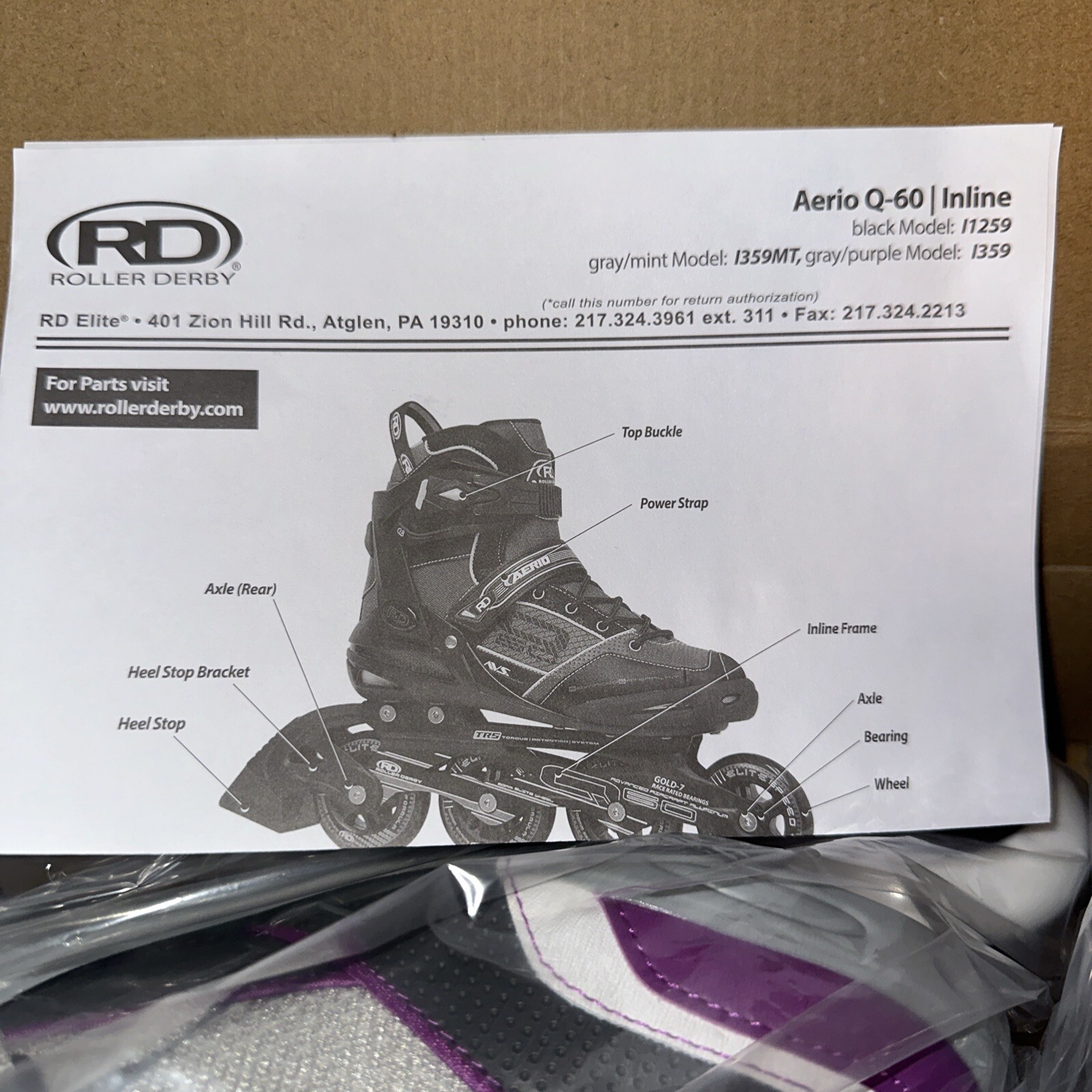 Roller Derby Aerio Q60 Women's Inline Skates 7 Purple And Gray New In