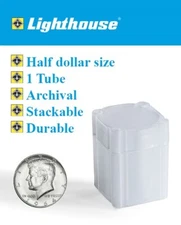 1 Half Dollar Square Coin Tube Archival Storage Stackable Hold Kennedy / Liberty