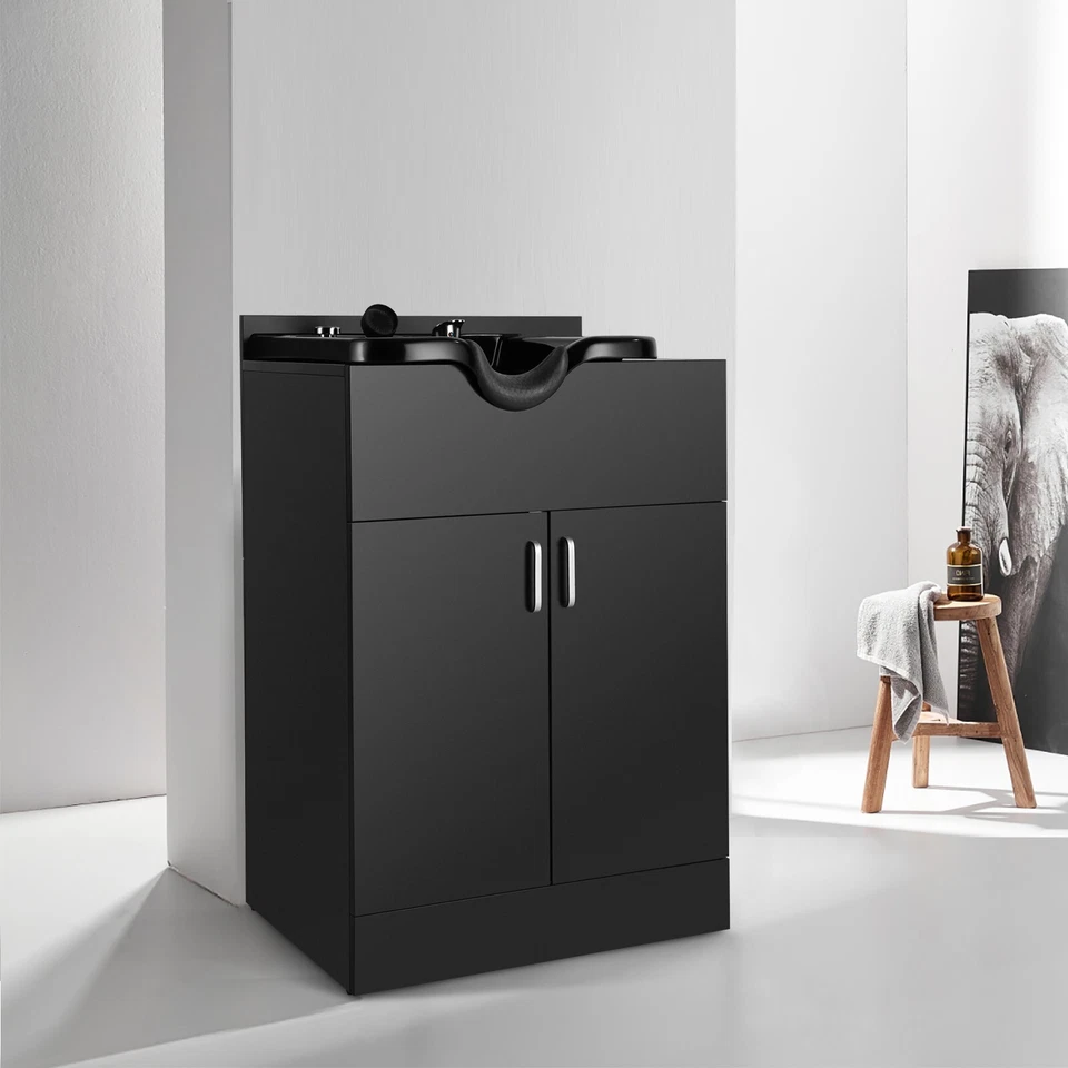 Estación de fregadero de retrolavado champú tazón belleza spa salón peluquería equipo negro Foto 2 de 4