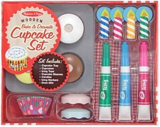 Melissa Doug Bake and Decorate Wooden Cupcake Play Food Set - FSC Certified