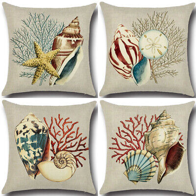 Home Decorative Square Conches Cotton Linen Cushion Cover Shells Pillow Case 