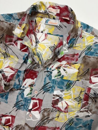 80s Islander Hawaiian Shirt Men L Gray Floral Geometric Abstract Hipster Rayon - Picture 14 of 15