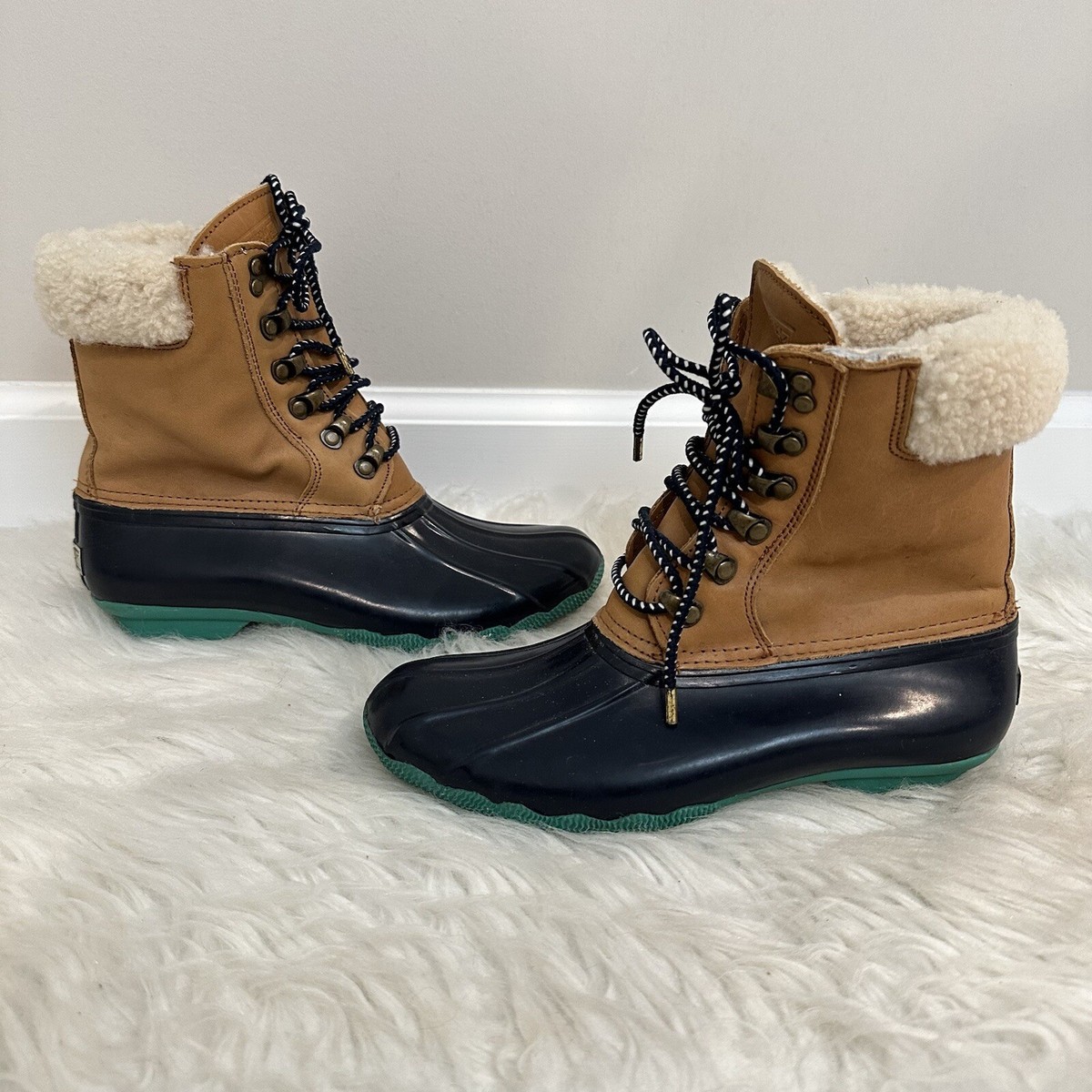 Sperry X Crew Leather Shearling Lined Duck Boots, Size