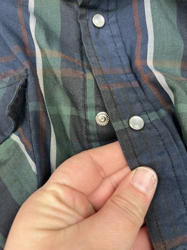 Vintage Ely Cattleman Western Shirt XL Tall Long Sleeve Pearl Snap Plaid Blue - Picture 5 of 14
