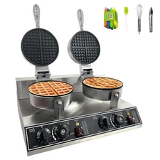 Commercial Round Double Head Belgian Waffle Maker Machine 2400W for Restaurant
