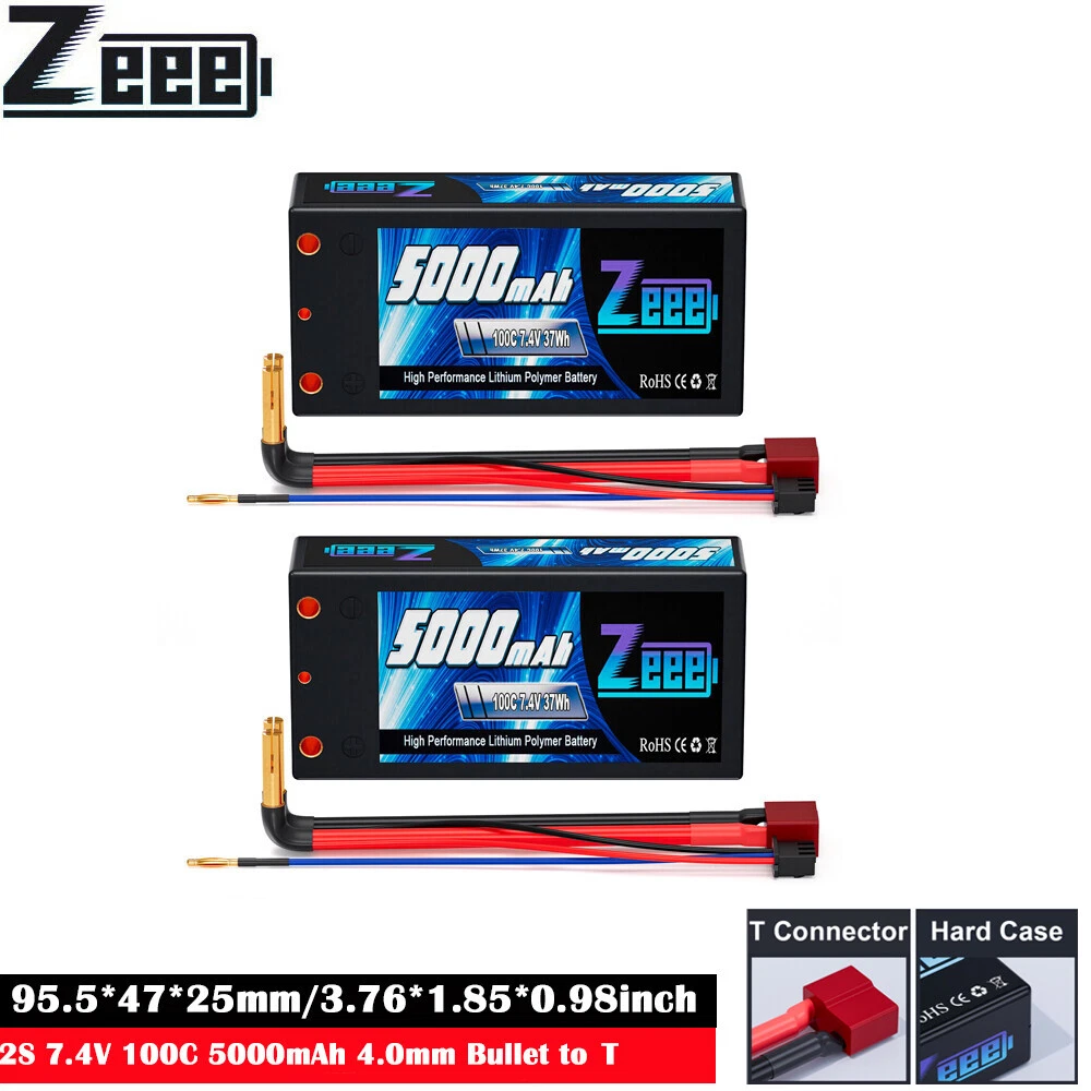 Zeee 2S LiPo Akku 7,4V 5000mAh 100C - Für RC Autos, Buggy, 1:10, 1:8 Maßstab