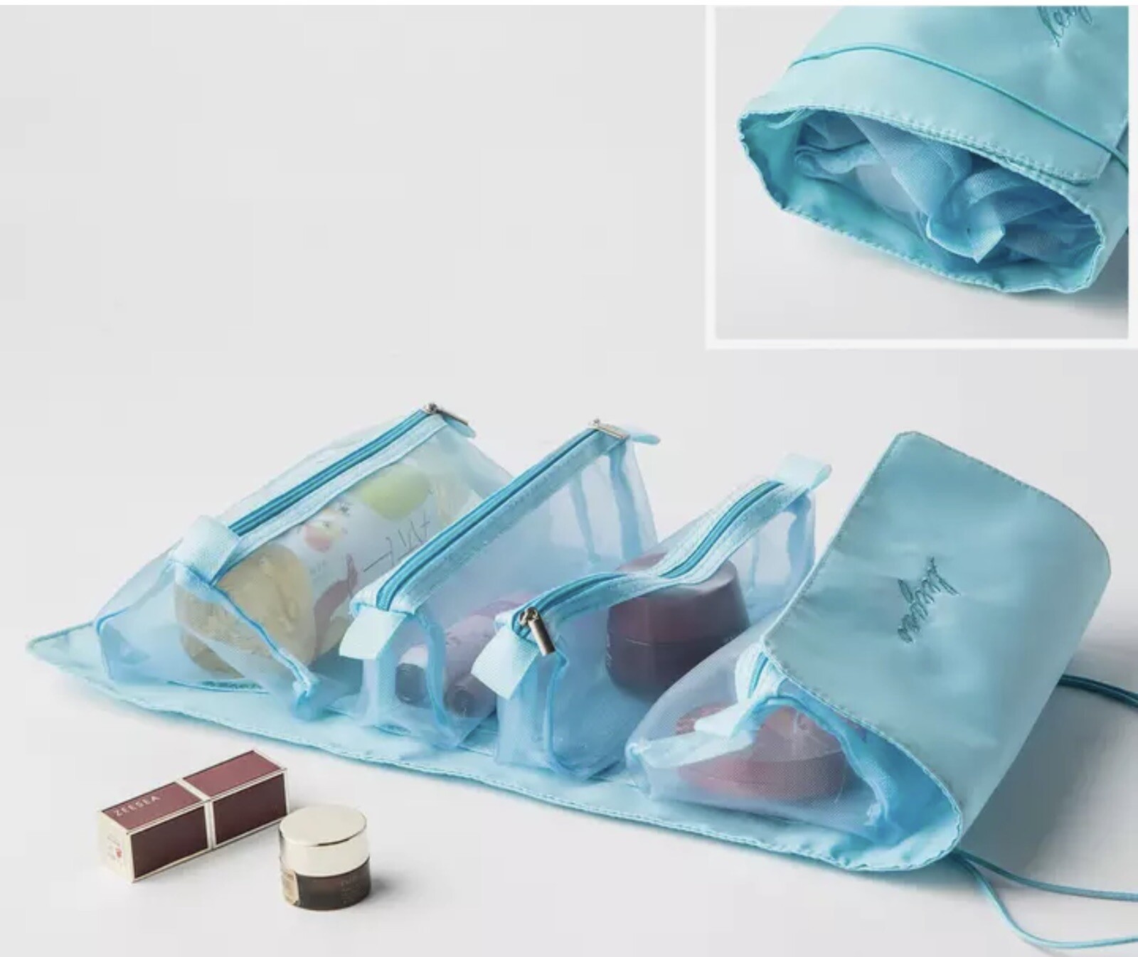 Cosmetic Luggage Light Blue Makeup Bag Roll Up Travel Organizer Case eBay