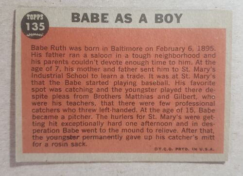 1962 Topps Babe Ruth #135 Babe as a Boy - Picture 2 of 2