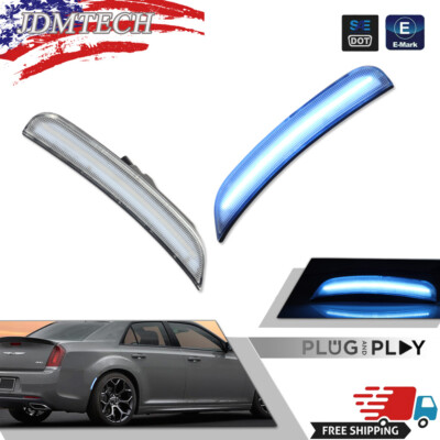 For 2015-2023 Chrysler 300 300C 300S Clear Ice Blue LED Rear Side Marker Lights