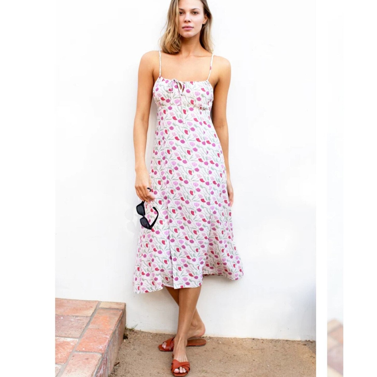 knee length dresses for ladies Amy Draped Neck Floral Midi Dress – Ontrendeu