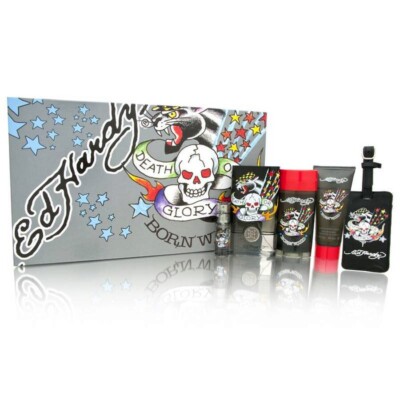 Ed Hardy Born Wild Set 3.4oz EDT + .25oz EDT + 3oz Body Wash + 2.75oz Deo + Tag