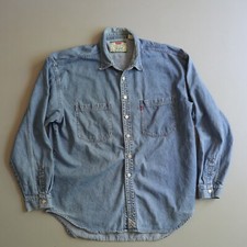 Vtg Levis Distressed Mens Denim Chambray Shirt XL Long Sleeve Cotton Extra Large
