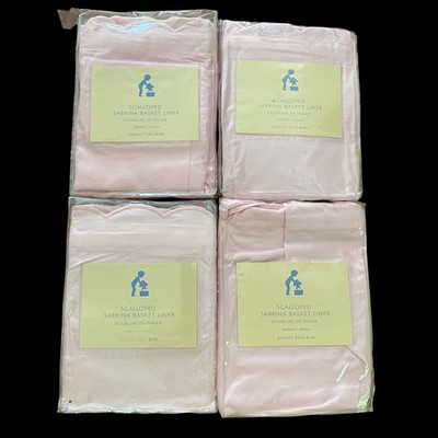 4 Pottery Barn Kids Scalloped Sabrina Basket Liners Pink Medium 100% Cotton New