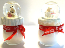 Pair of 2 Coca-Cola Polar Bears Mini Snow Globes/Candles Never Used Approx 5" ea