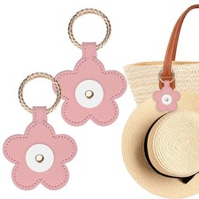 2-Pack Magnetic Hat Clip for Travel on Bag, PU Leather Flower, Pink