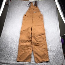 Carhartt Loose Fit Canvas Bib Overalls Youth 16 Brown Double Knee Workwear